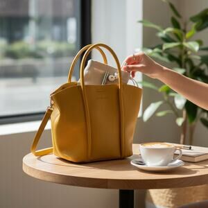 Louenhide Vegan Leather Tote/Crossbody Bag Two Way Purse Mustard Color Spring